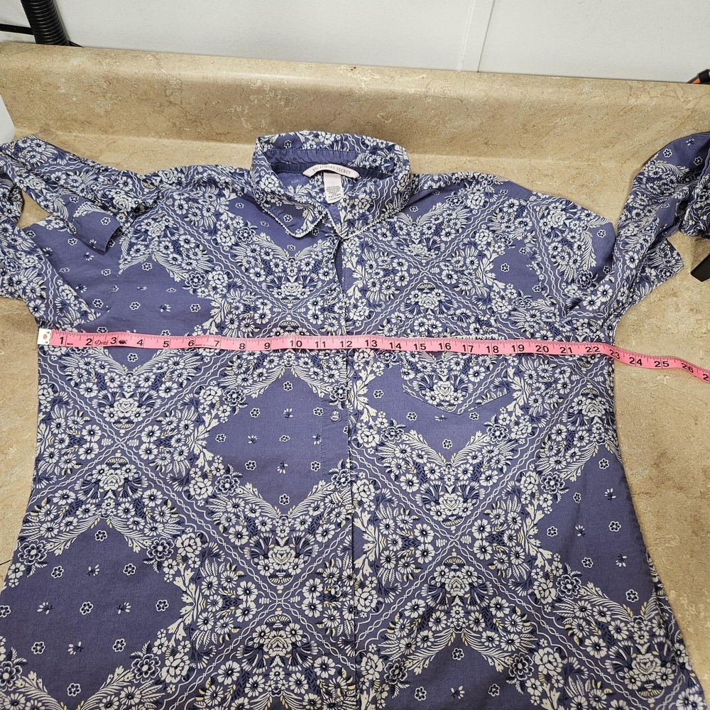 Victoria's Secret‎ Shirt Womens Large Blue Floral Bandana Button Down Nightshirt - Picture 6 of 10